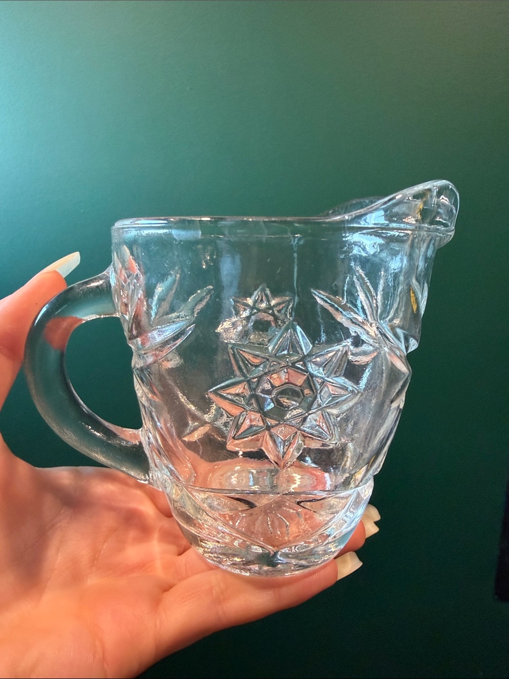 Vtg Anchor Hocking Star of David Glass Creamer Pitcher